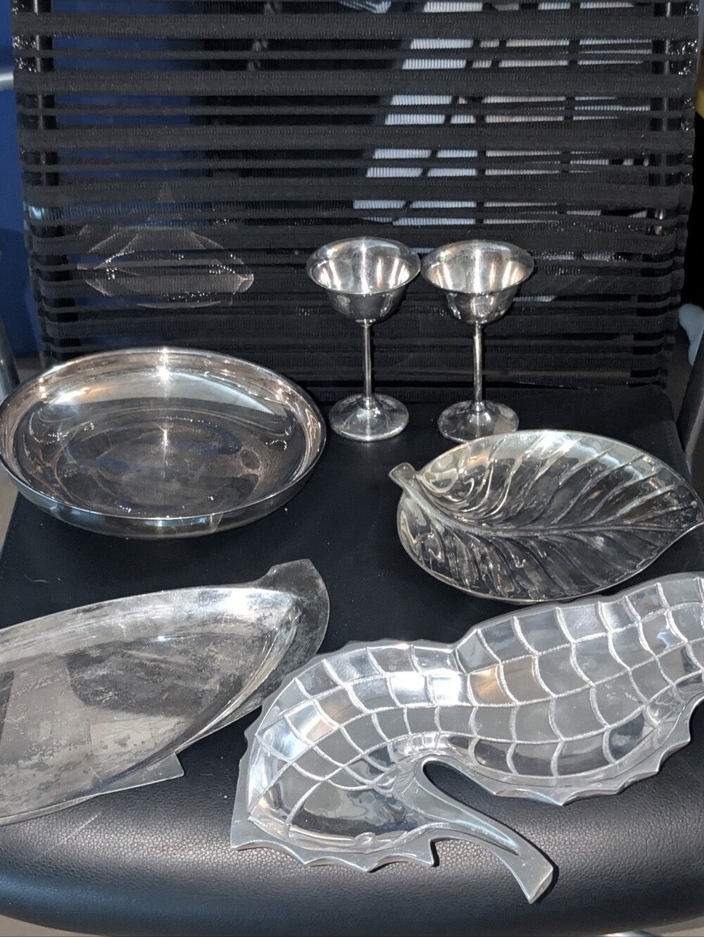Vintage silver-PlatedDecorative Serving Tray and Bowl Set - Assorted Leaf